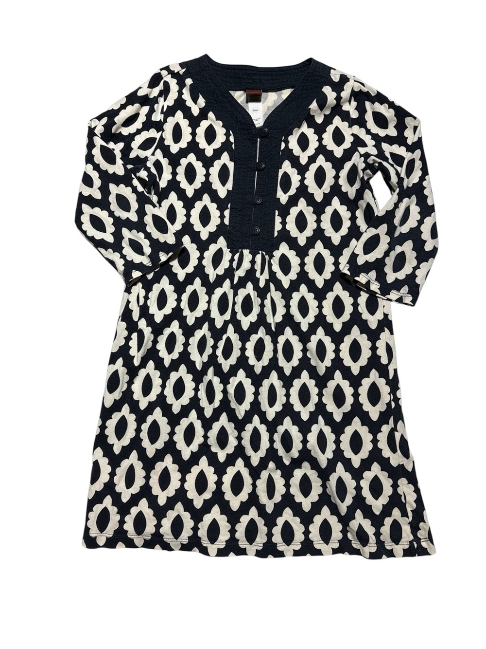 Tea Collection Girls Navy Blue Cream Geometric Henley Jersey Dress Size 8